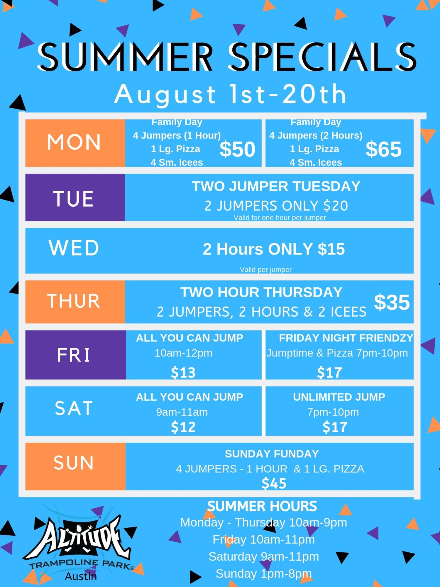 Trampoline shop park rates